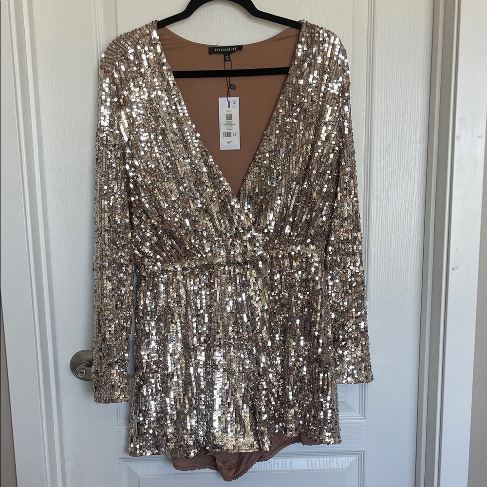 Dynamite Bronze Sequin Romper